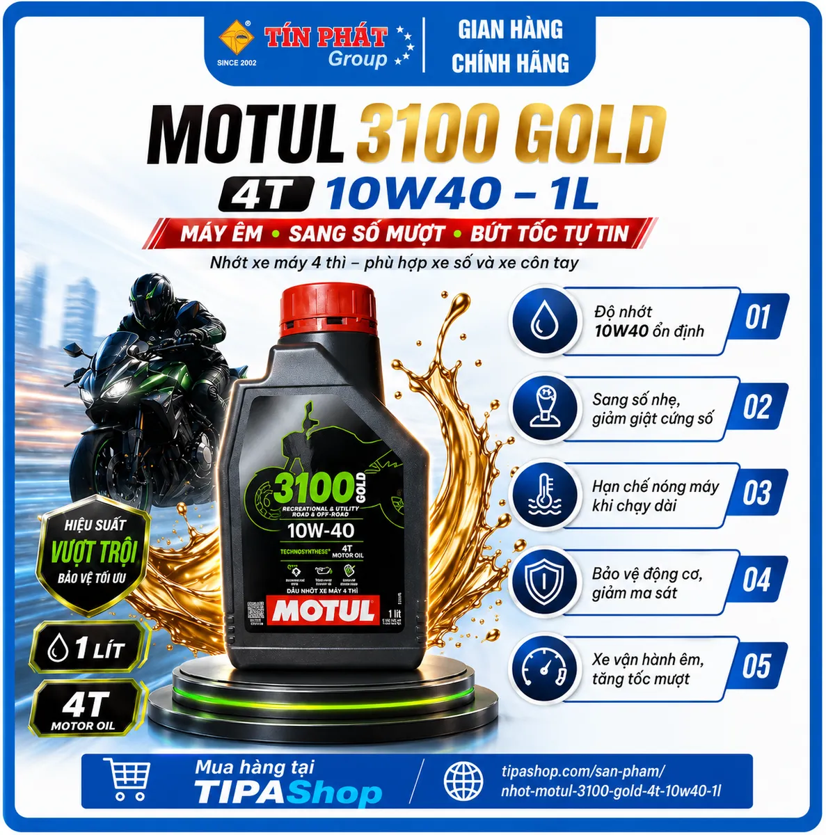 Nhớt MOTUL 3100 Gold 4T 10W40 – 1L